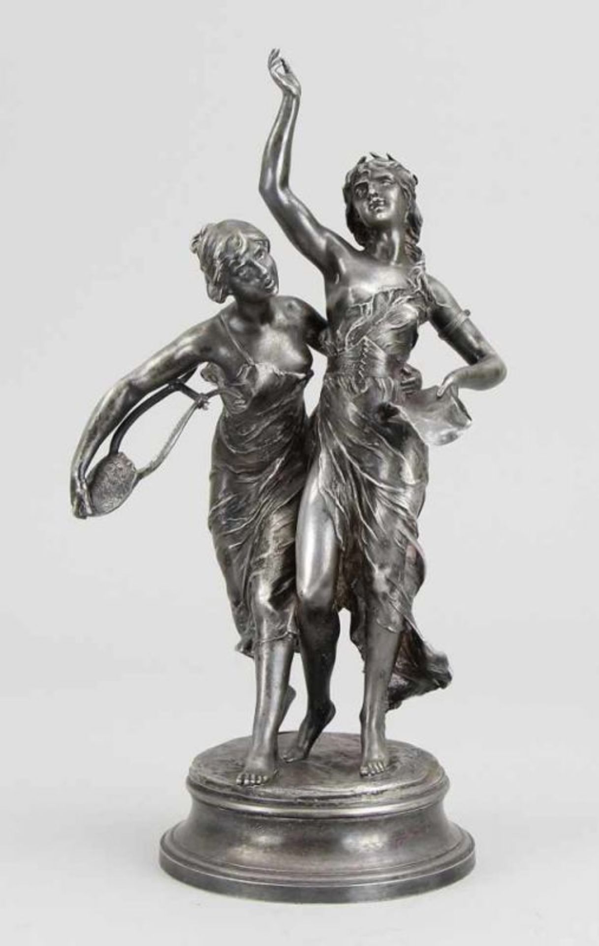 Moreau, Mathurin (Dijon 1822–1912 Paris) attr. Bronze gegossen und versilbert, zwei tanzende Musen