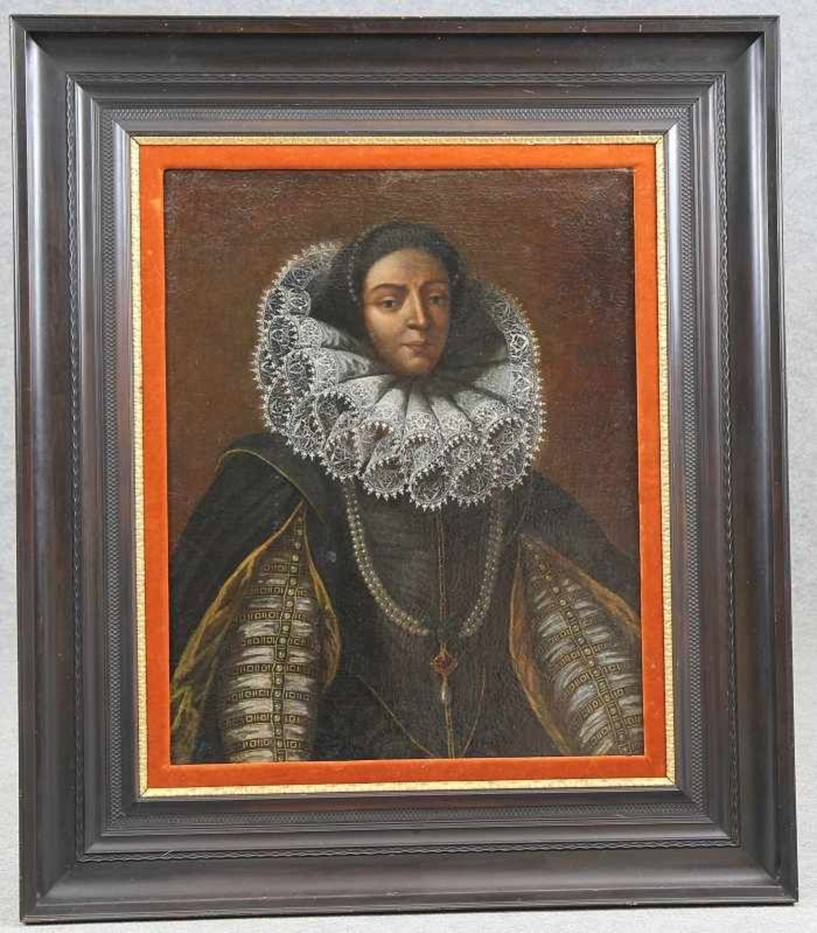 Niederländischer Maler des 17. Jhd. Gemälde, Öl auf Leinwand, Damenportrait, junge Frau in grünem