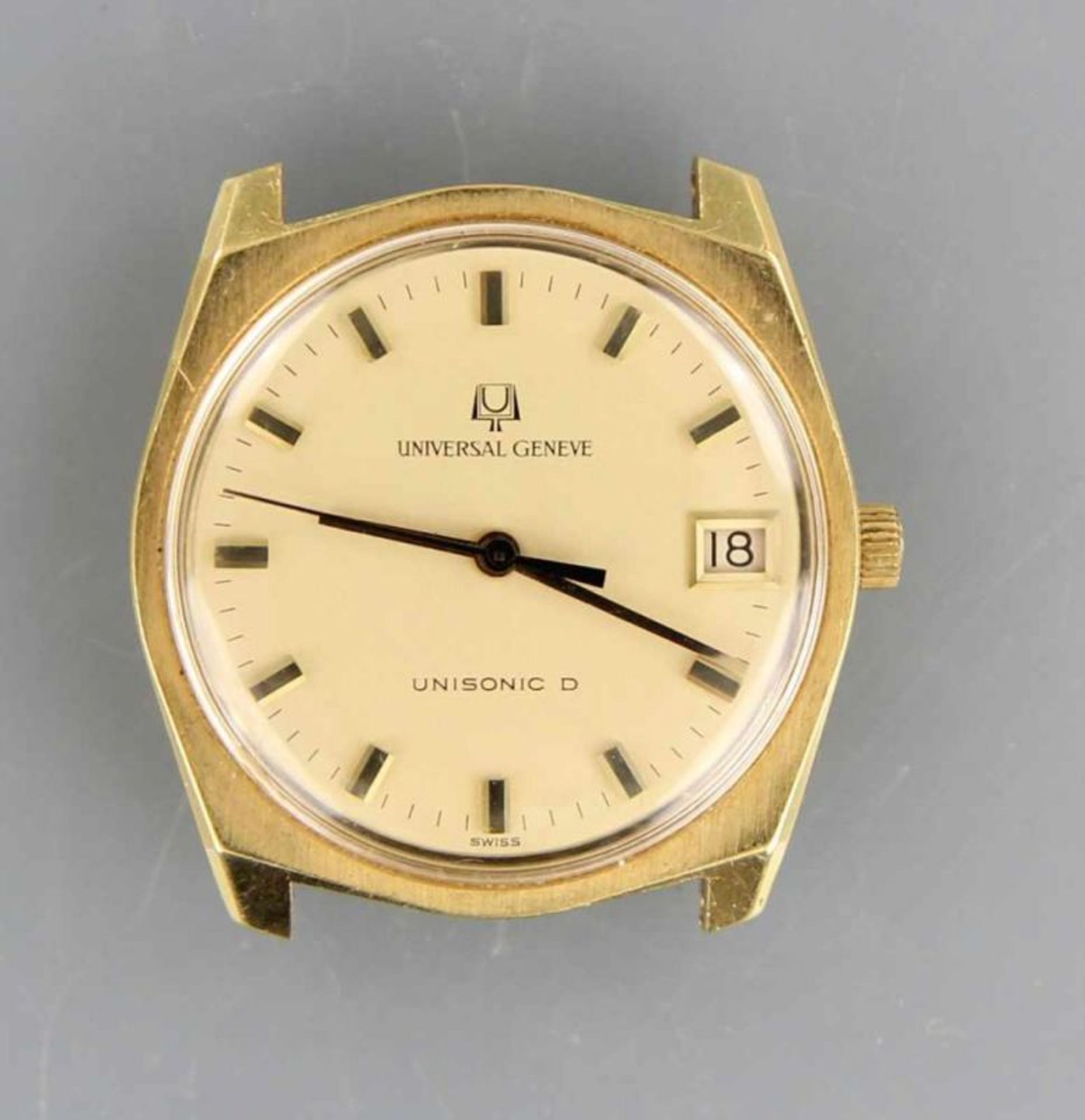 HAU "Universal Geneve Unisonic D" Gehäuse Gelbgold 18kt., Quarzwerk BULOVA Accutron Tuning Fork.