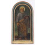 Italienischer Maler des 17. Jhd. Gemälde, Öl auf Leinwand, stehender Heiliger Petrus in Landschaft