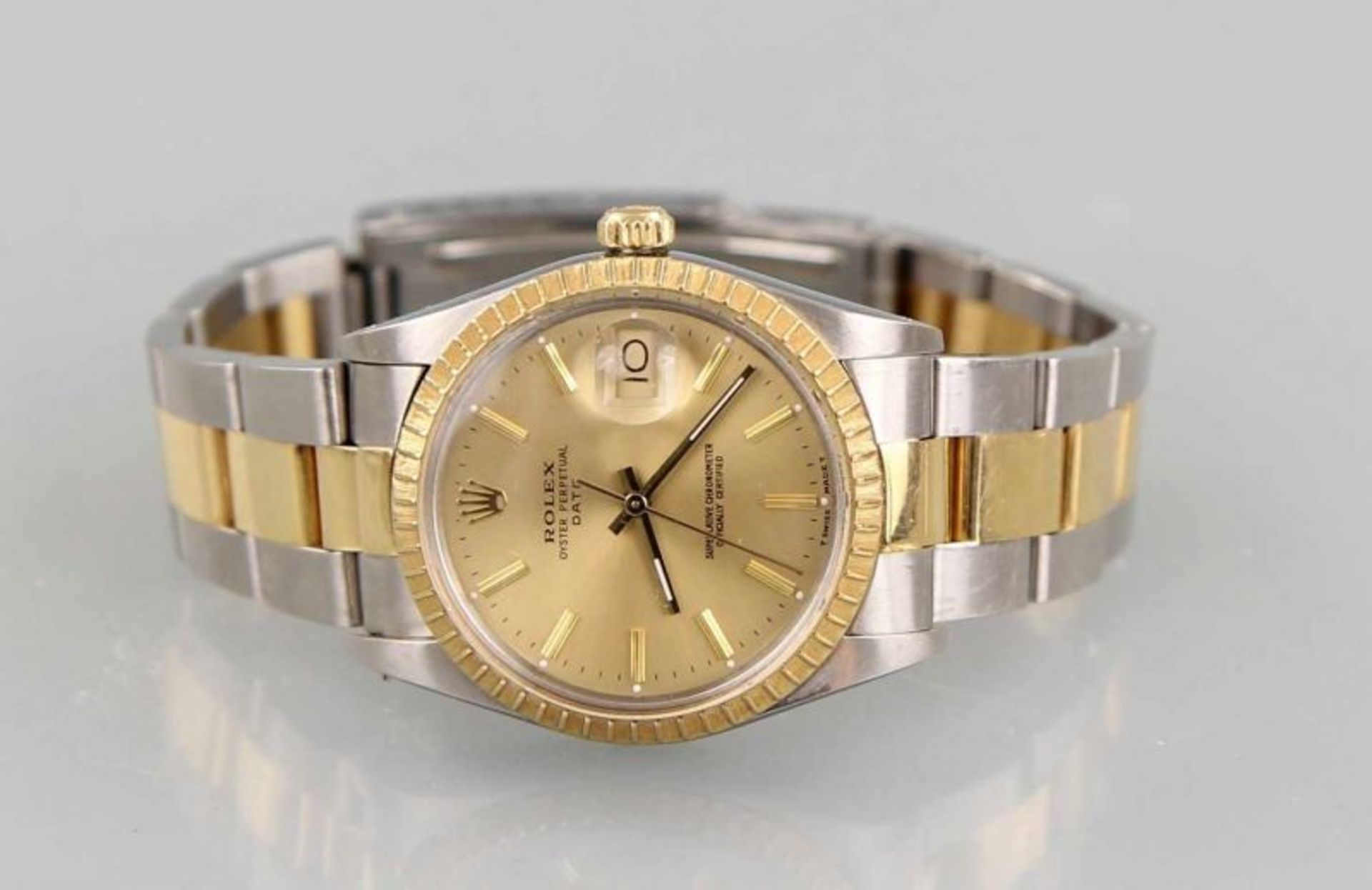 HAU "Rolex Oyster Perpetual Date" Gehäuse und Band Stahl und Gelbgold 18kt., Automatikwerk, - Image 3 of 4