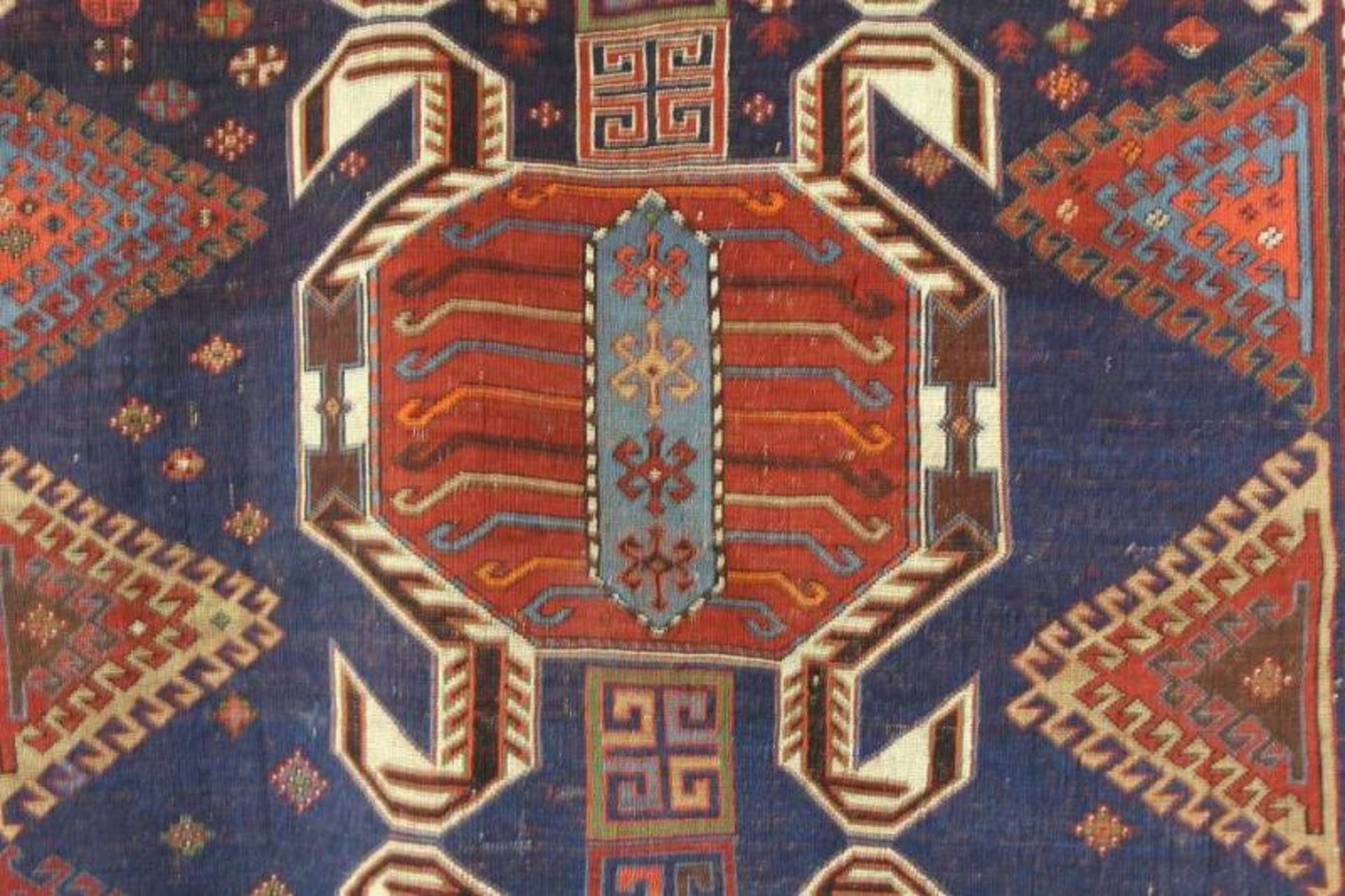 Teppich "Lenkoran" Wolle auf Wolle geknüpft, leuchtendblaues Mittelfeld mit drei übereinander - Image 3 of 6