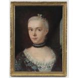 Deutscher Maler des 18. Jhd. Gemälde, Öl auf Leinwand, Portrait einer jungen Frau mit