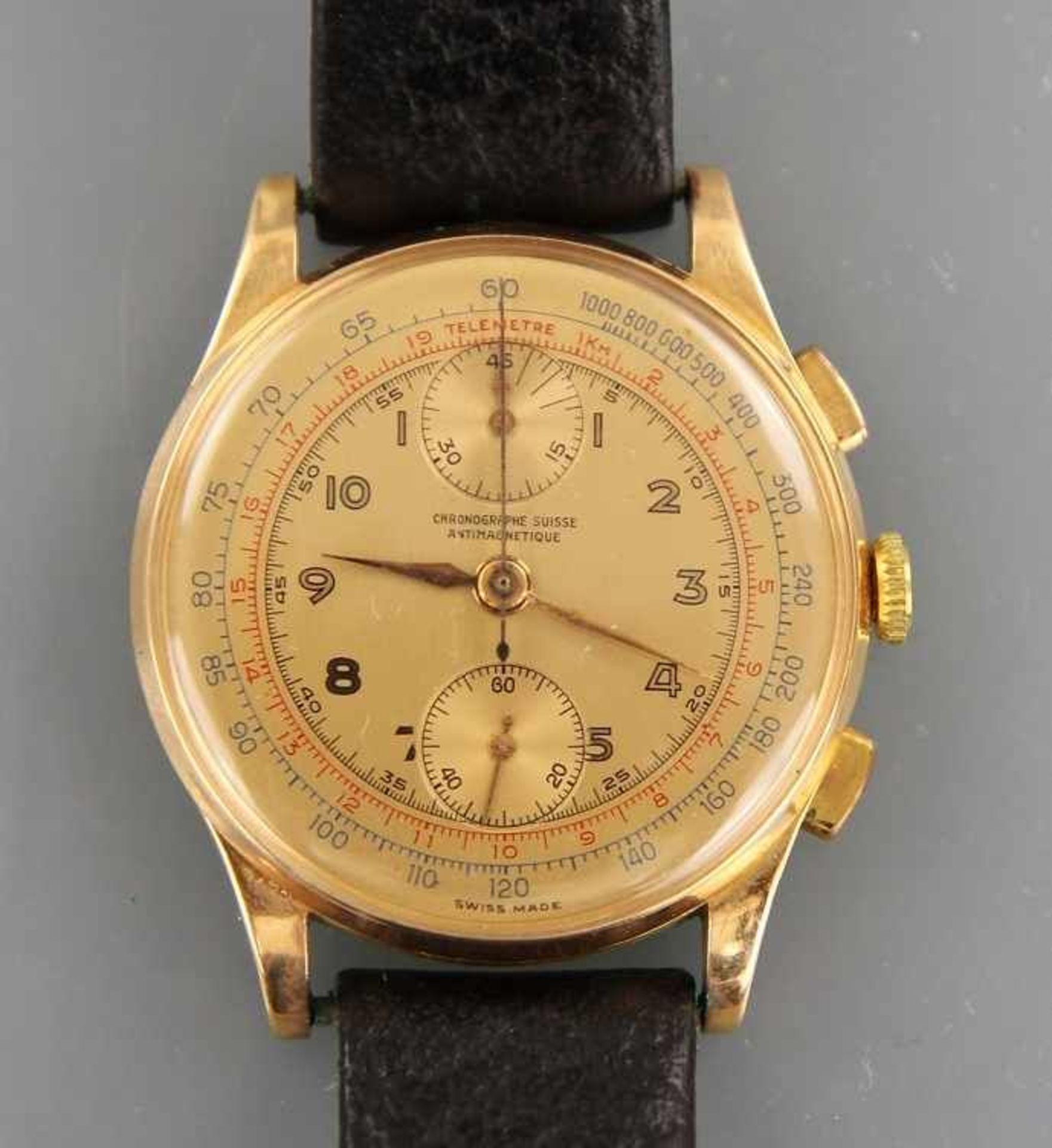 HAU "Chronograph Suisse" Gehäuse 18kt. Gelbgold, Venus - Handaufzugswerk Kaliber 170, rundes Gehäuse