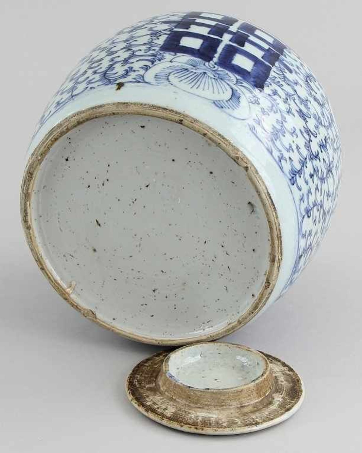 Ingwertopf Porzellan unterglasurblau bemalt, zylindrischer Korpus mit eingezogener Schulter und - Image 3 of 5
