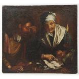 Niederländischer Maler des 17. Jhd. Gemälde "Bei der Geldwechslerin", Öl auf grober Leinwand,