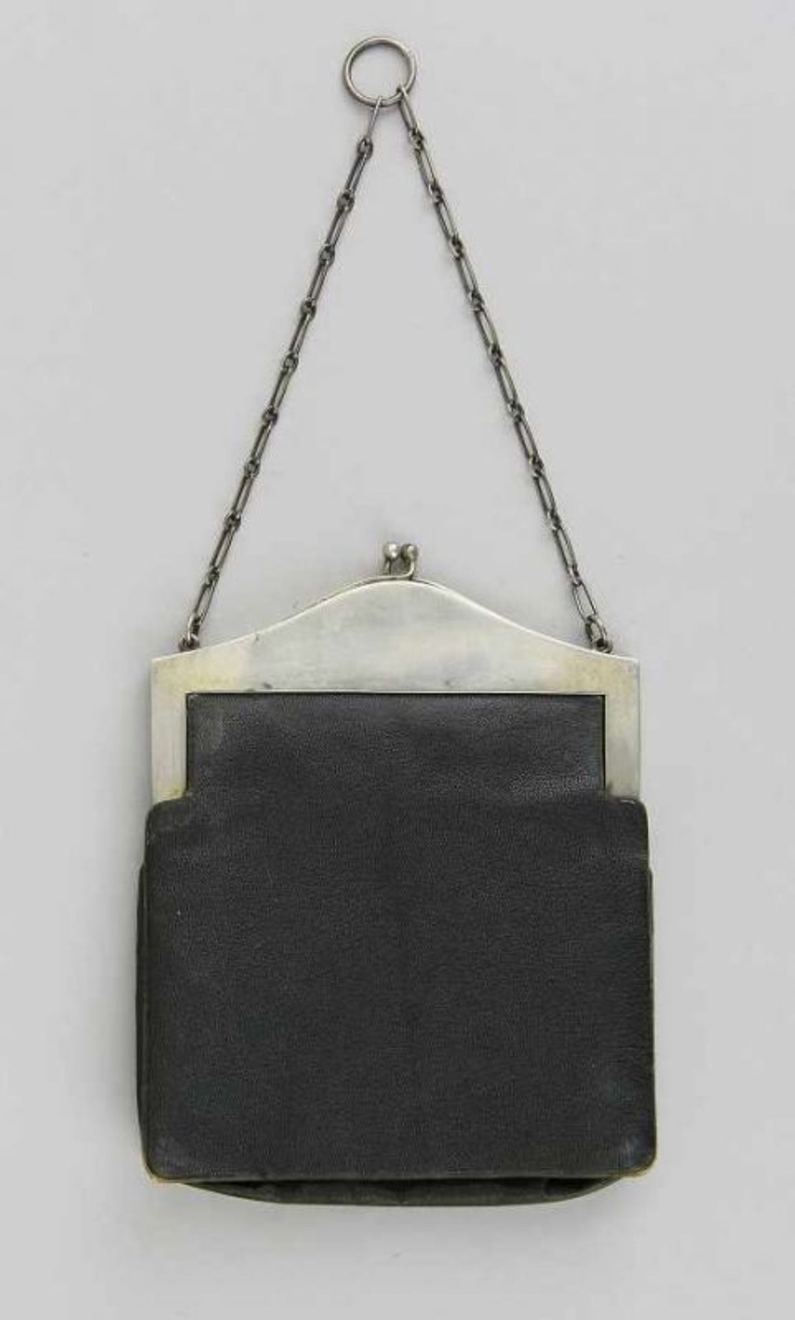 Abendtasche Bügel Silber 900 teilvergoldet mit bemaltem Transluzidemail, Tasche feines schwarzes - Image 2 of 4