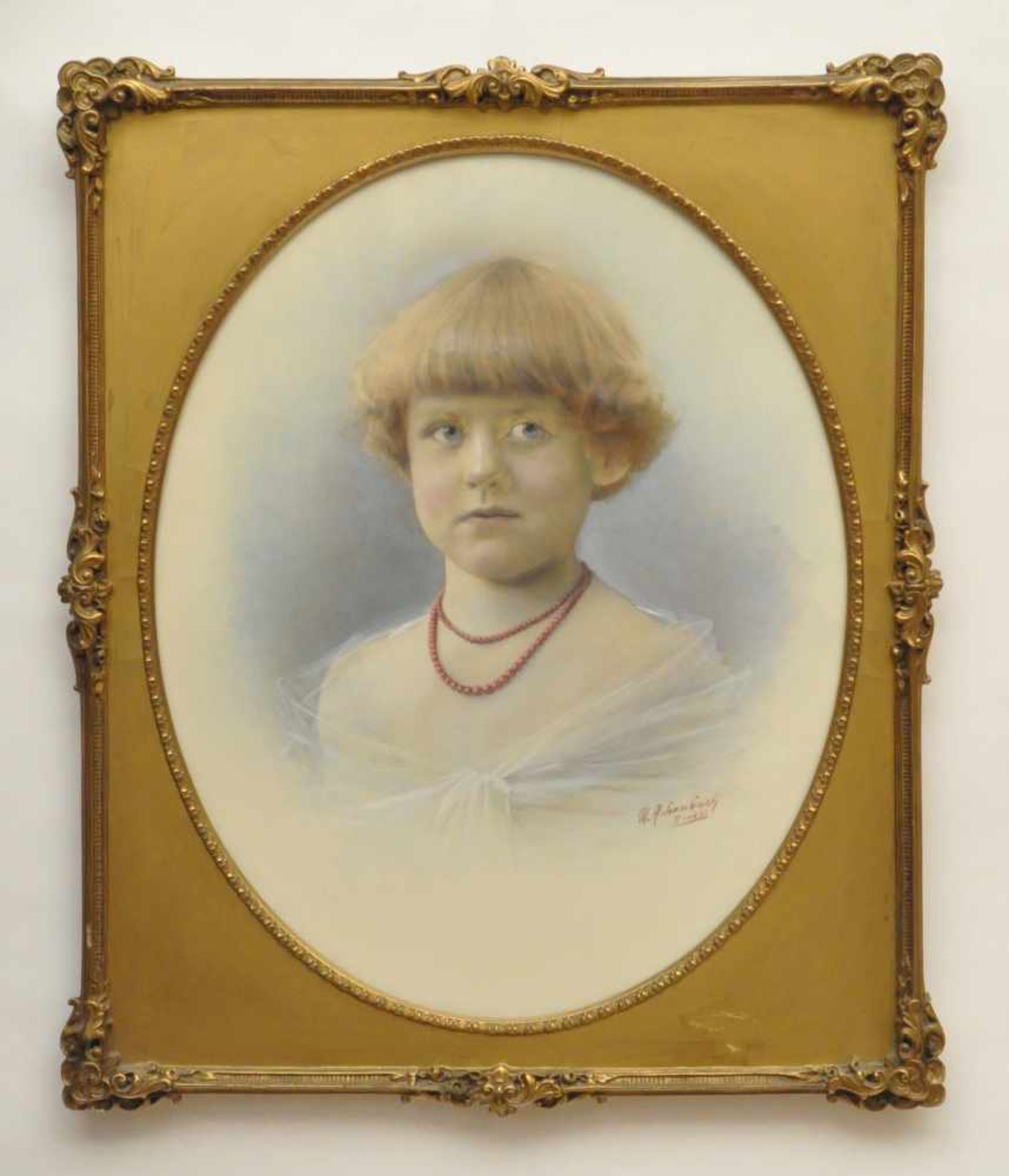 Achenbach, W. (deutsch 2. Hälfte 19. Jh.) "Portrait eines Mädchens", Gouache, 48,0 x 38,0 cm, rechts