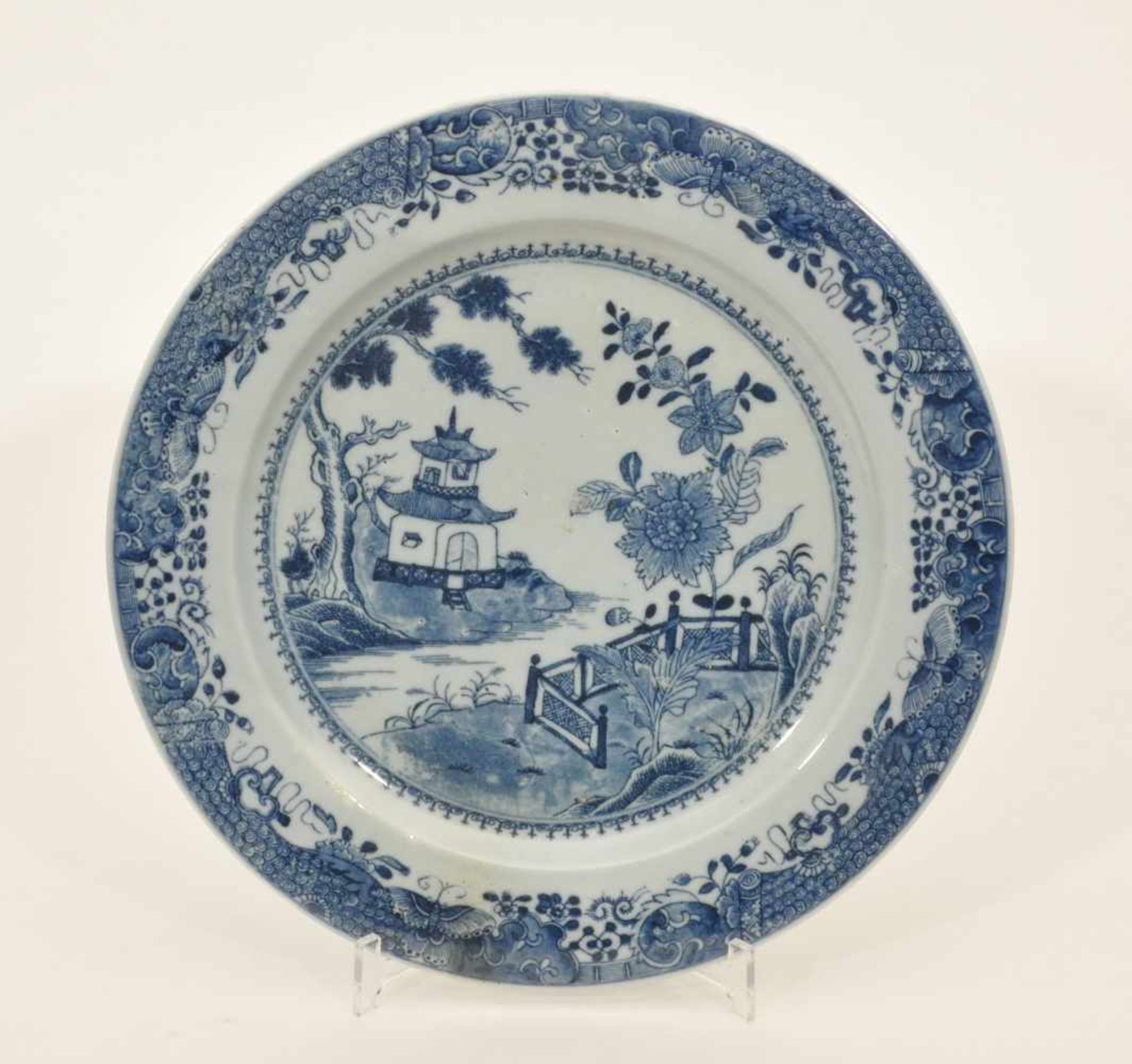Porzellanplatte China, um 1900, Blaudekor, D. 35,0 cm