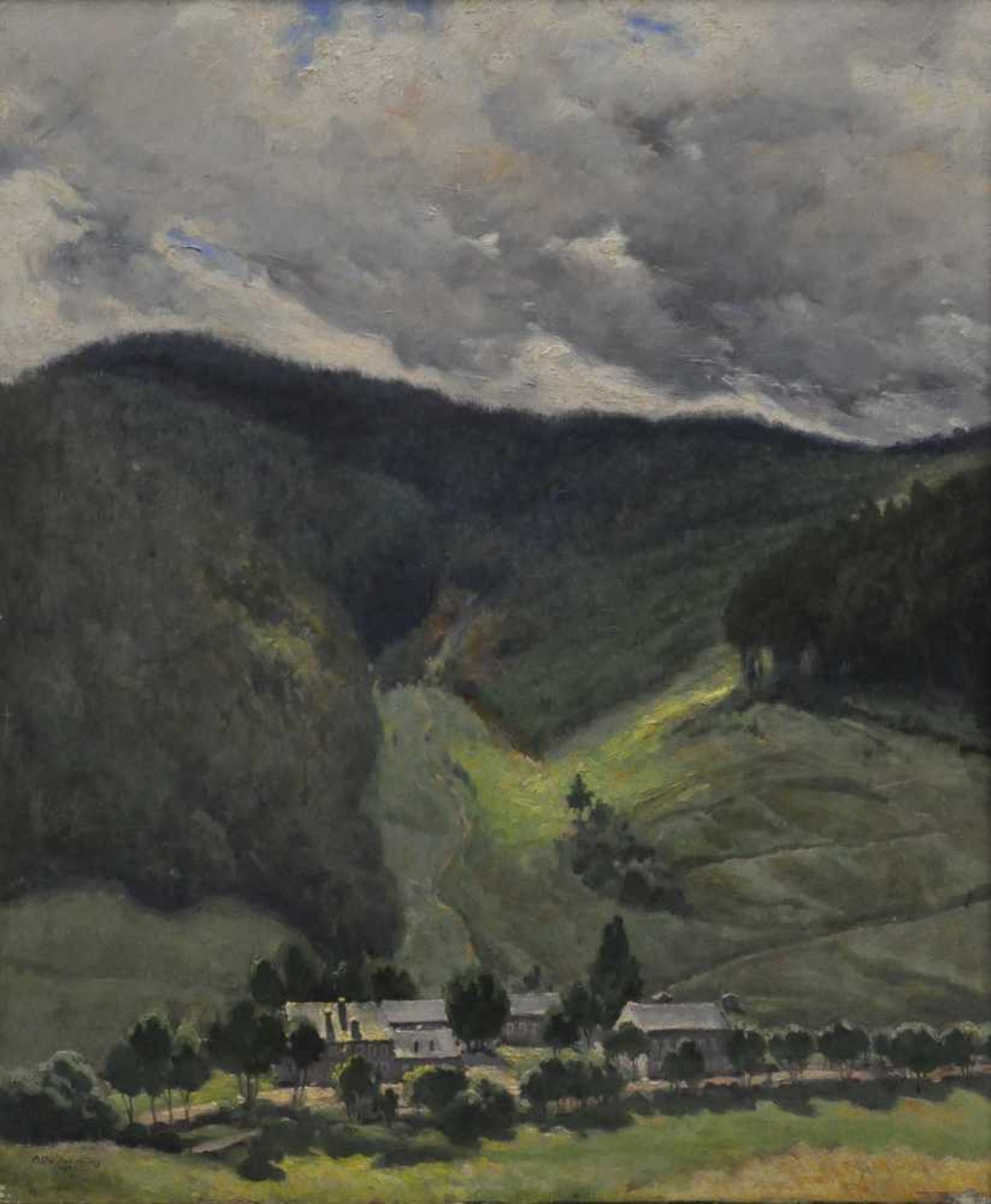 Dannenberg, Otto (1867 Schönebeck - ?) "Im Riesengebirge", Öl auf Holz, 59,0 x 49,0 cm, links