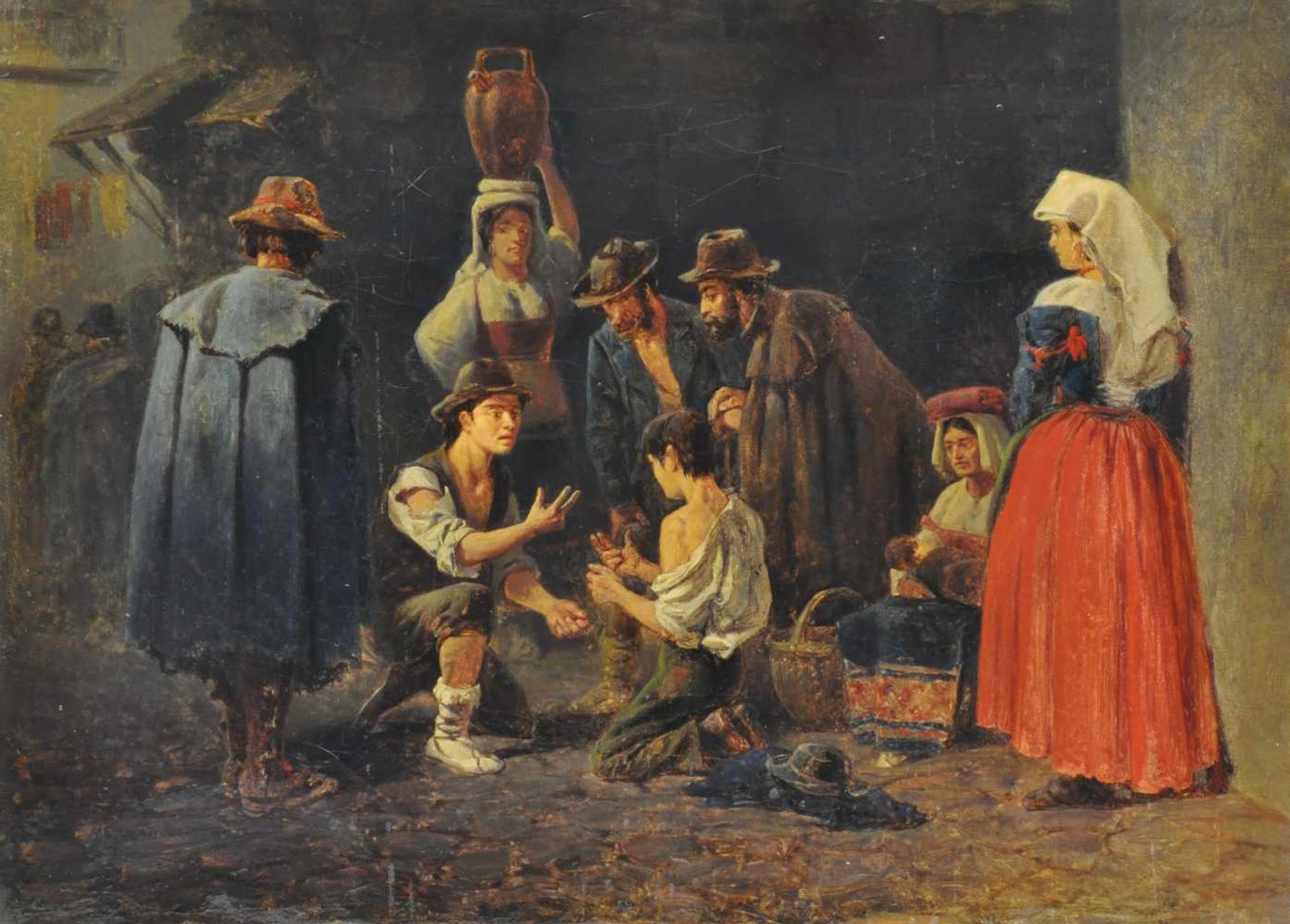 Ancarkrona, Henrik August (1831 - 1917 Stockholm) Beim Würfeln, Öl auf Lw., 27,5 x 37,5 cm, links
