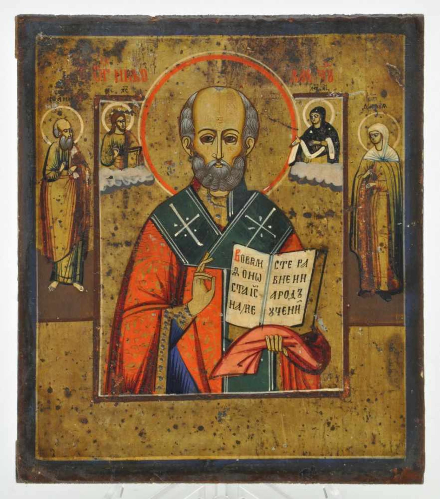 Ikone (Russland 19. Jh.) "Der Heilige Nikolaus", 18,0 x 15,0 cm, Ei-Tempera auf Holz,