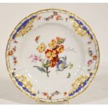 KPM Platte, um 1900, Blumen, Blau und Gold, Dm 25 cm