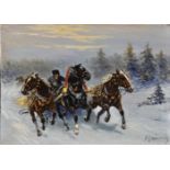 Scheloumoff, Afanasij Ivanovic (1892-1983) "Im Galopp durchs winterliche Russland", Öl auf