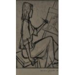 Juncker, Hermann Theophil (1929 - tätig in Hamburg), "Mädchen beim Zeichnen", Radierung, 25,0 x 16,0