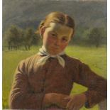 Schmidt, Felix (1857 - 1927) "Porträt eines Bauernmädchens", Öl auf Lw./Malkarton, 30 x 28,5 cm,