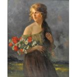 Rabes, Max Friedrich (1868 - 1944) "Junge Frau mit Feldblumenstrauss", Öl auf Leinwand, 101 x 81 cm,