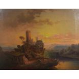 Monogrammist "J.K.", Österreich/Deutsch 19. Jh. "Alte Tiroler Burg am Wasser", Öl auf Lw., 70 x 95