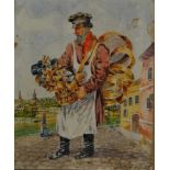 Kustodijew, Boris Michailowitsch (1878 - 1927), "Der Hausierer", Aquarell, 34 x 28 cm, rechts