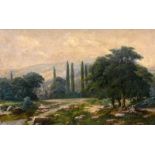 Skljarow, Prokopij Alexejewitsch (geb. 1862 Russland) "Weite Landschaft mit Zypressen", Öl auf