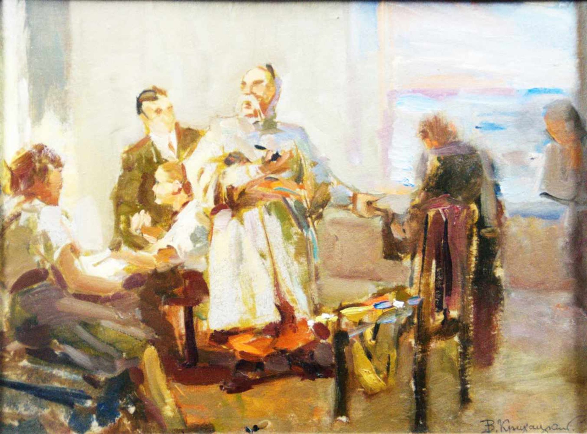 Krikhatzkij, Wladimir G. (1877 - 1942)"Theaterprobe", Öl auf Malkarton, 27 x 36,5 cm, rechts unten