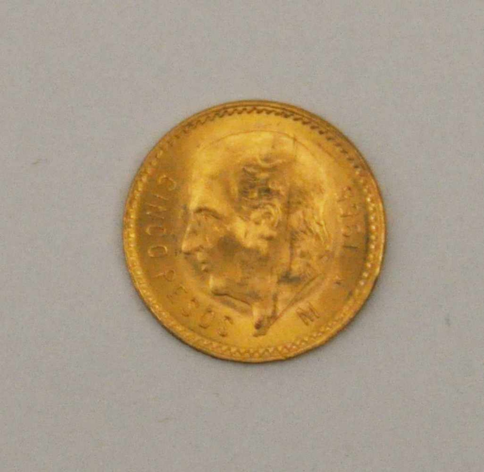 Goldmünze,5 Pesos, 1855, Gold 900, Gewicht 4,17 g