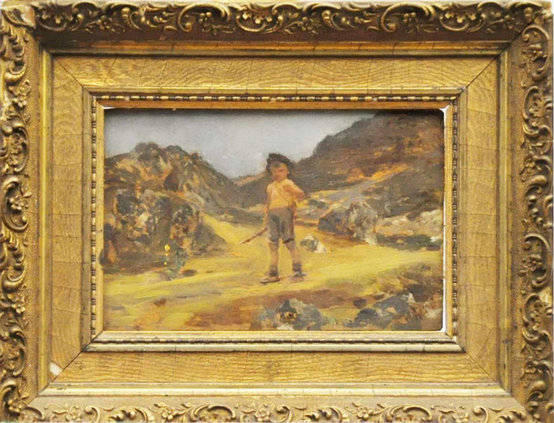 Aerni, Franz (1853 -1918)"Junge im Gebirge", Öl auf Holz, 20 x 11,5 cm, rechts unten signiert