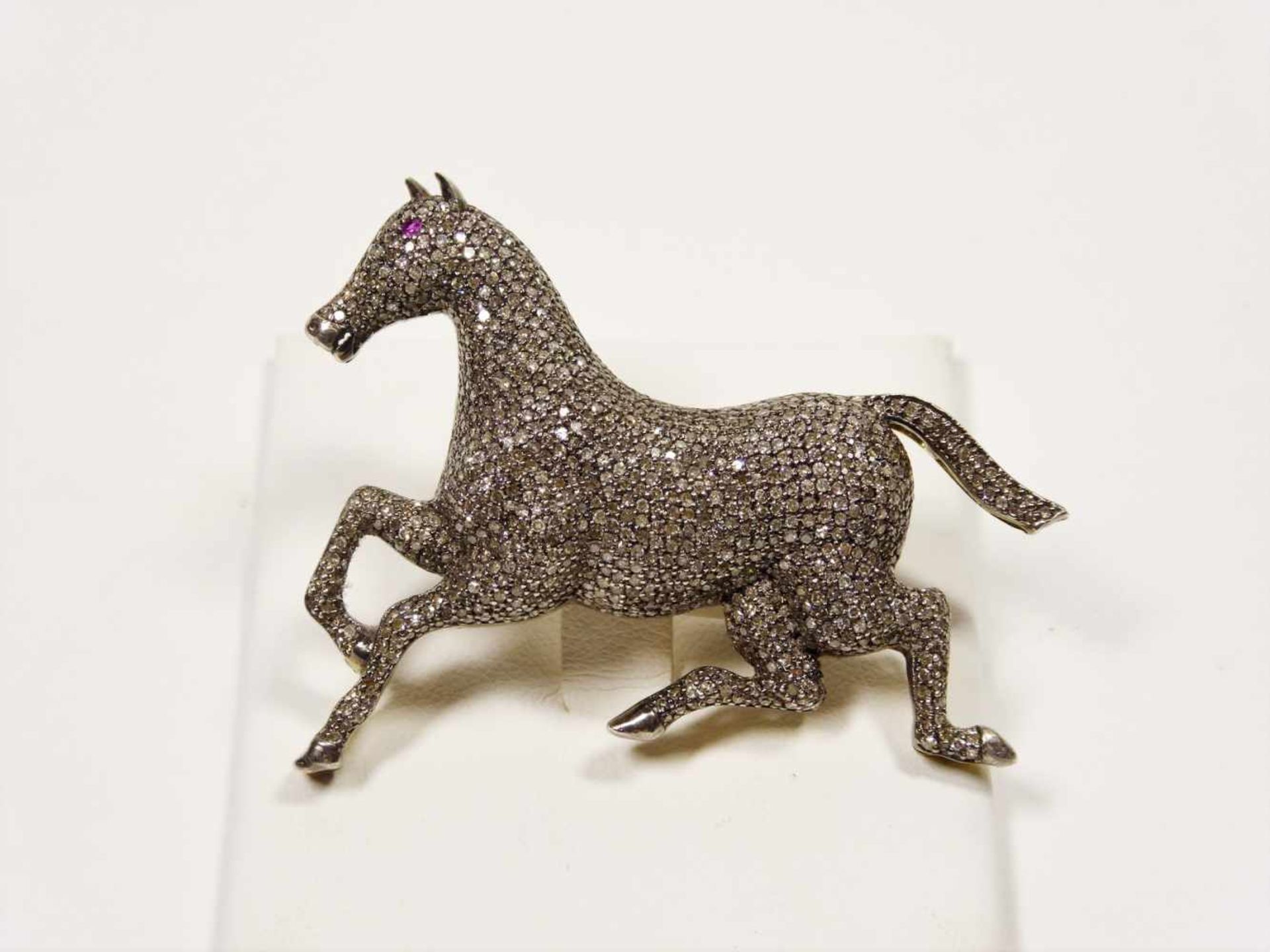 Diamant Brosche Pferd, Russland 20. Jhr.Brosche und Anhänger, 56 Silber, Meisterzeichen AP,