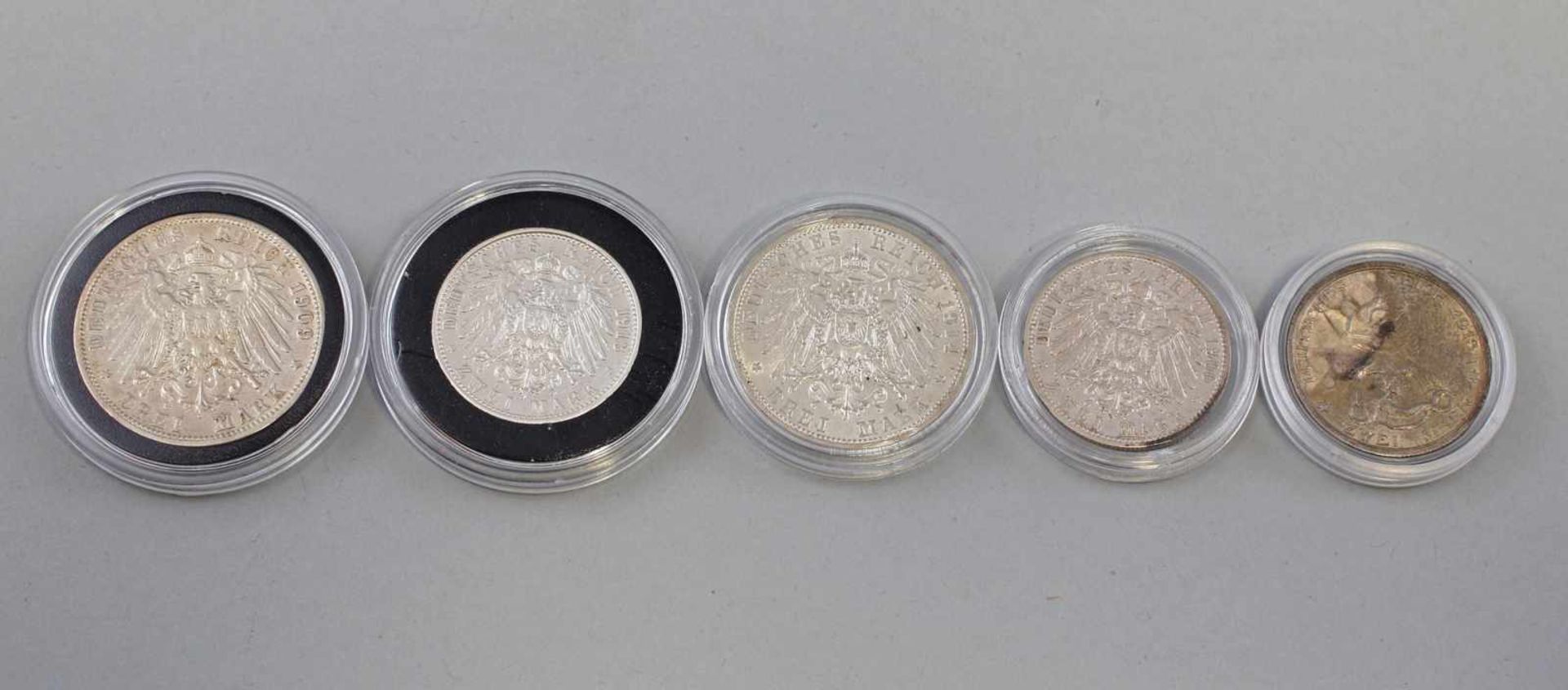 5 Silber-Münzen Deutsches Reich Preussen 1900-1914dabei 3 x 2 Mark 1900, 2 x 1913 und 2 x 3 Mark - Bild 2 aus 2