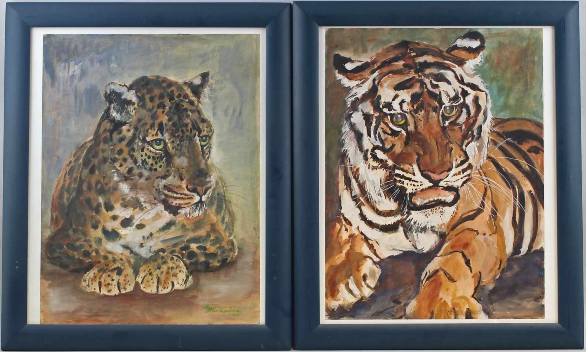 Blankenburg, Pendants Leopard & Tiger1x re. u. sign. "M. Blankenburg", jeweils Aquarell/Papier,