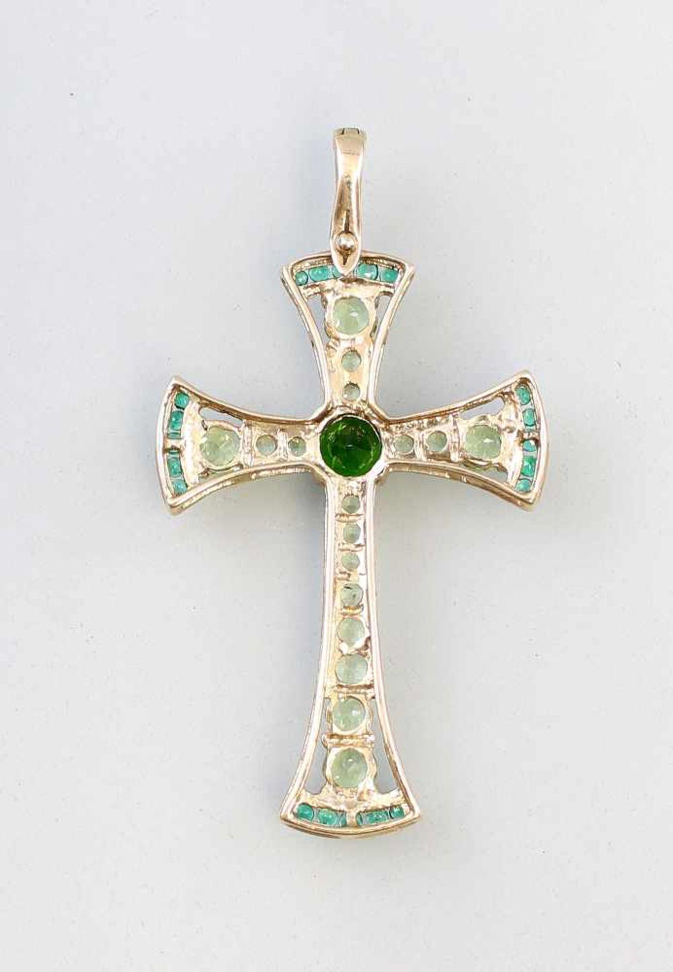 Peridot-Kreuz-Anhänger333er GG, 4,14 g, geschweiftes Kreuz mit zentralem grünen Turmalin (?), - Bild 2 aus 2
