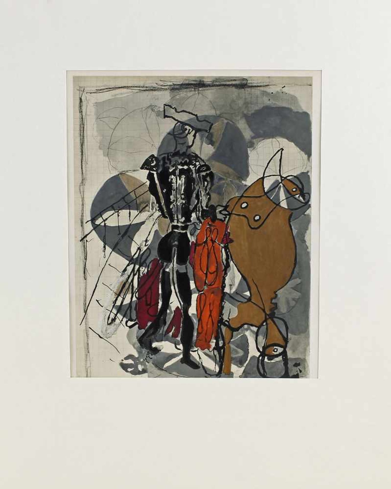 Braque, Stierkampfszeneverso Galerieetikett: "Künstler: Georges Braque, Titel: