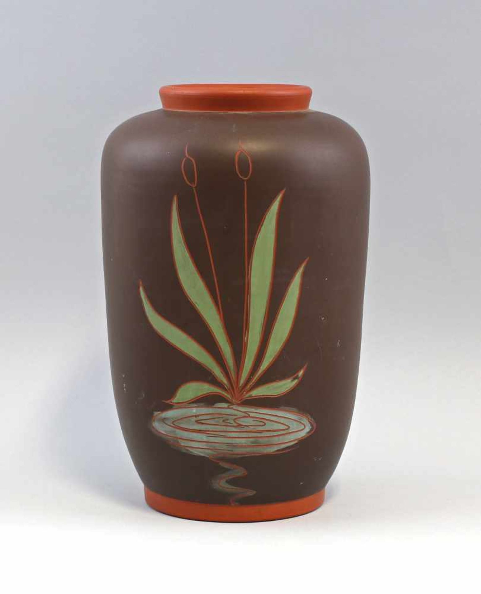 Reiher-Vase Steinzeugungemarkt, typisches 60er Jahre Design, undeutlich signiert und bezeichnet " - Bild 2 aus 3