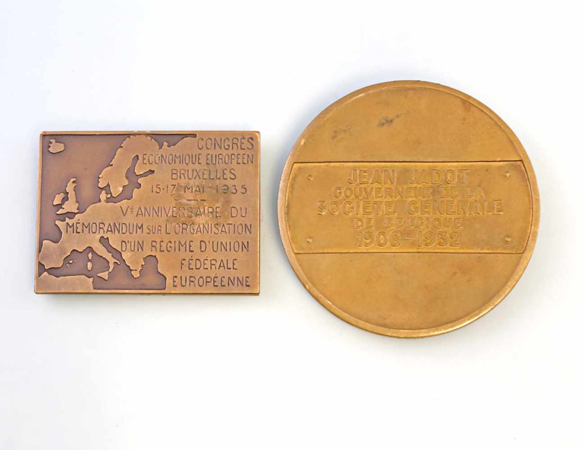 2 x Bronze - Medaillen Belgien 1932/35dabei Plakette Aristide Briand (1862-1932), Congres Economique - Bild 2 aus 2