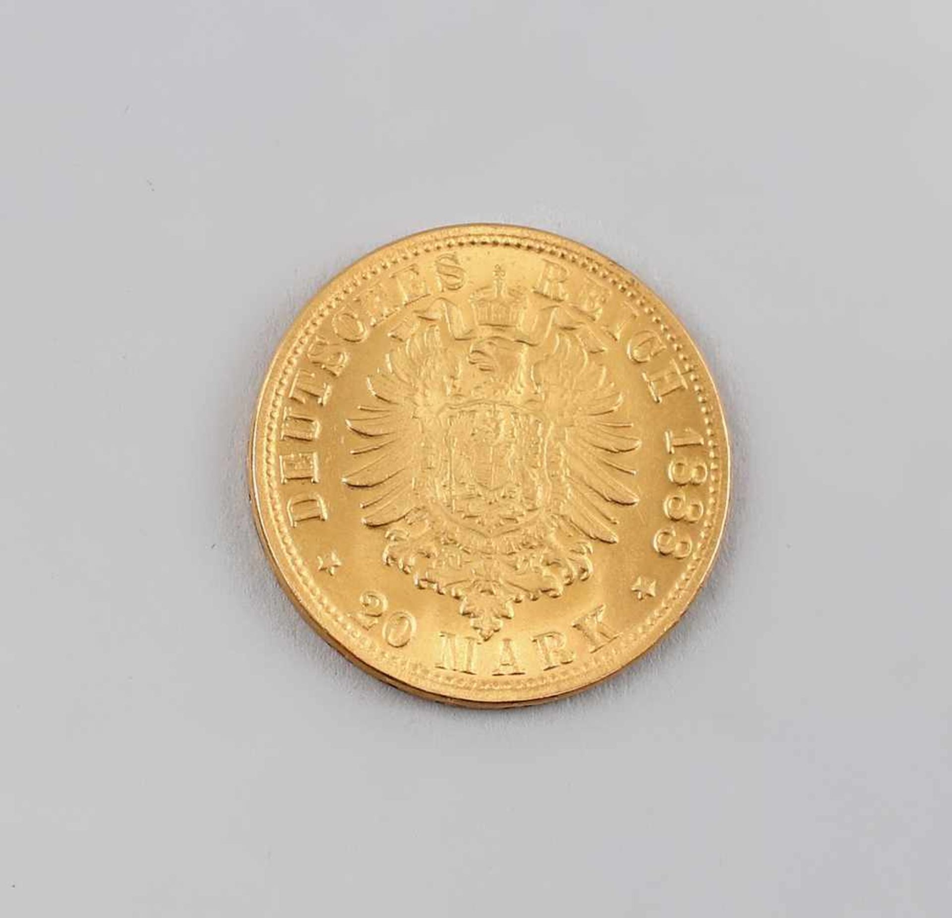 Goldmünze 20 Mark Deutsches Reich 1888 Friedrich III900er Gold, 7,86 g, D 22,5 mm, 20 Mark Deutsches - Bild 2 aus 2