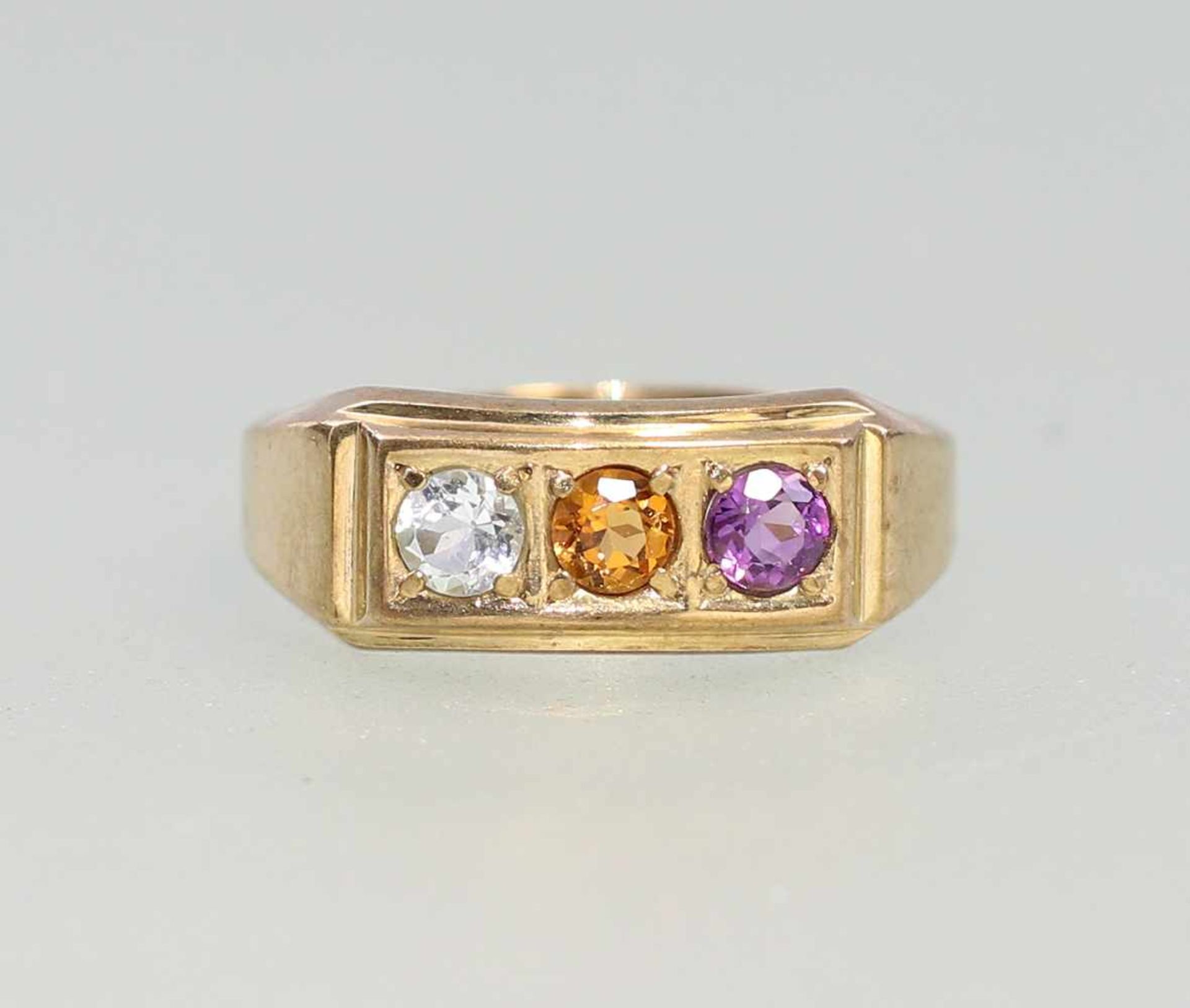 Amethyst-Citrin-Topas-Ring333er GG, 1,47g, rechteckig abgesetzter Ringkopf mit krappengefassten - Bild 2 aus 4