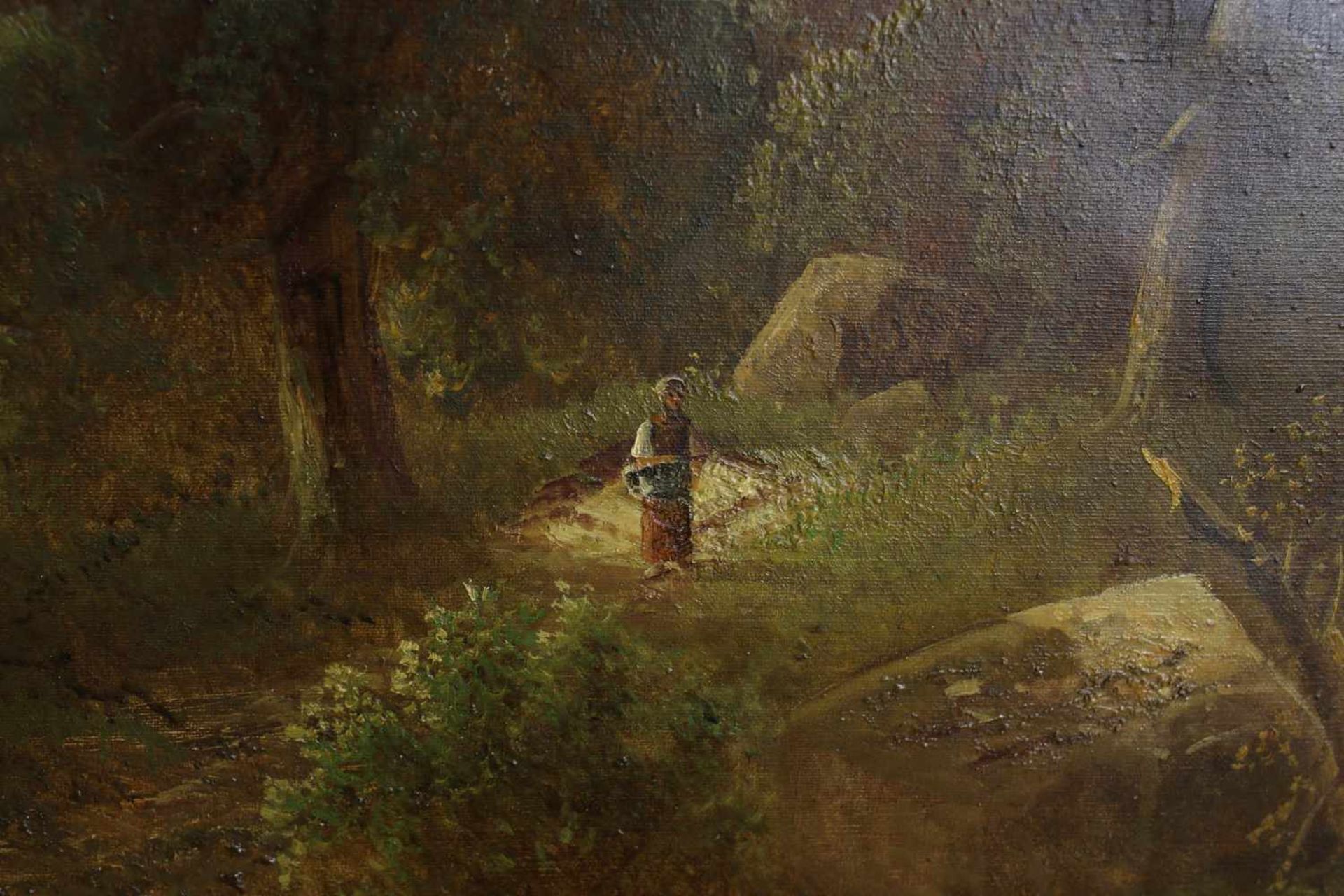 Lehnert, Romantische Landschaftli. u. sign. "F. Lehnert", um 1900, Öl/Lwd., wildes Alpenidyll mit - Image 2 of 8