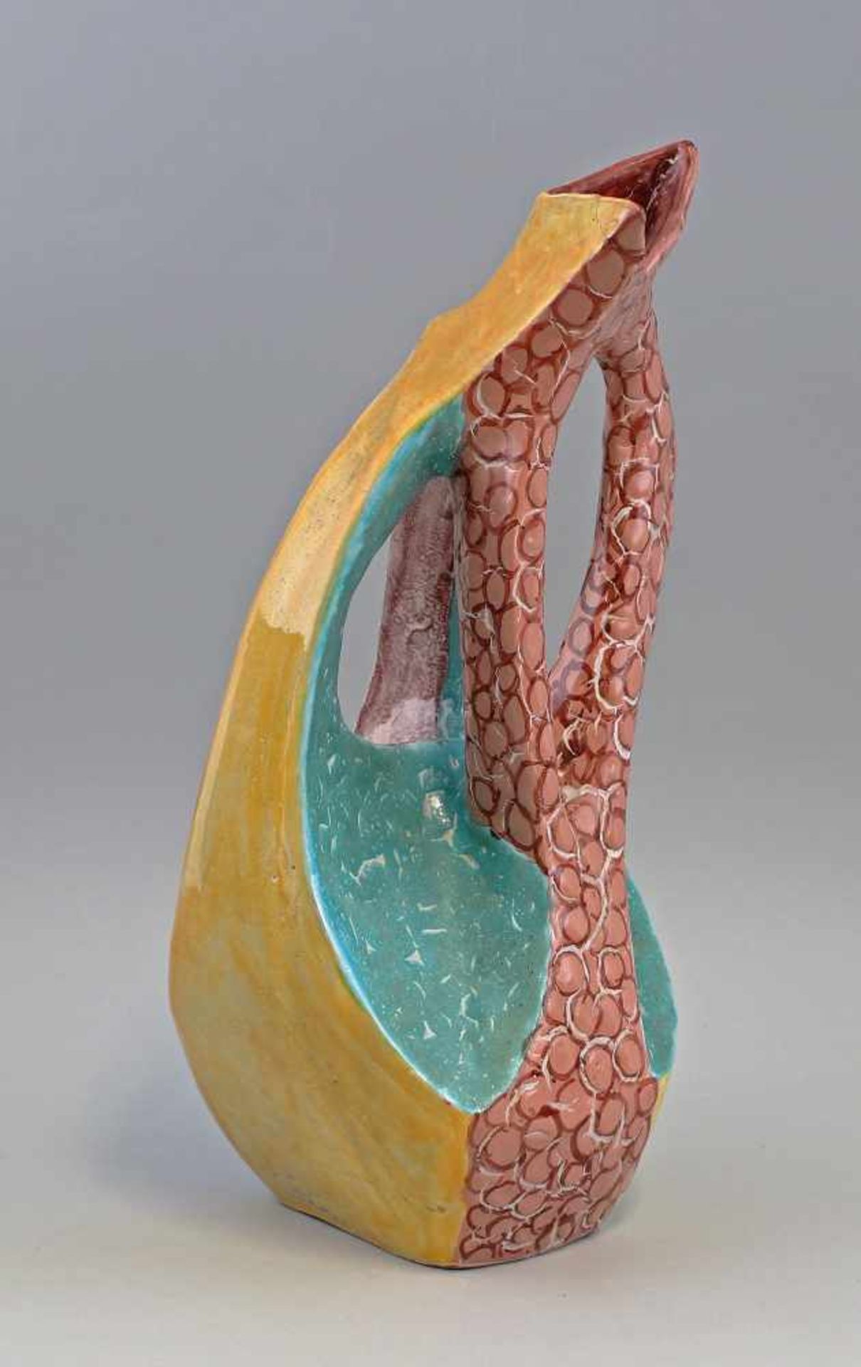 Designer-Vase 80er Jahresigniert Ventini ?, Italien, unregelmäßig hgeformter Korpus mit unregelmäßig - Bild 4 aus 5