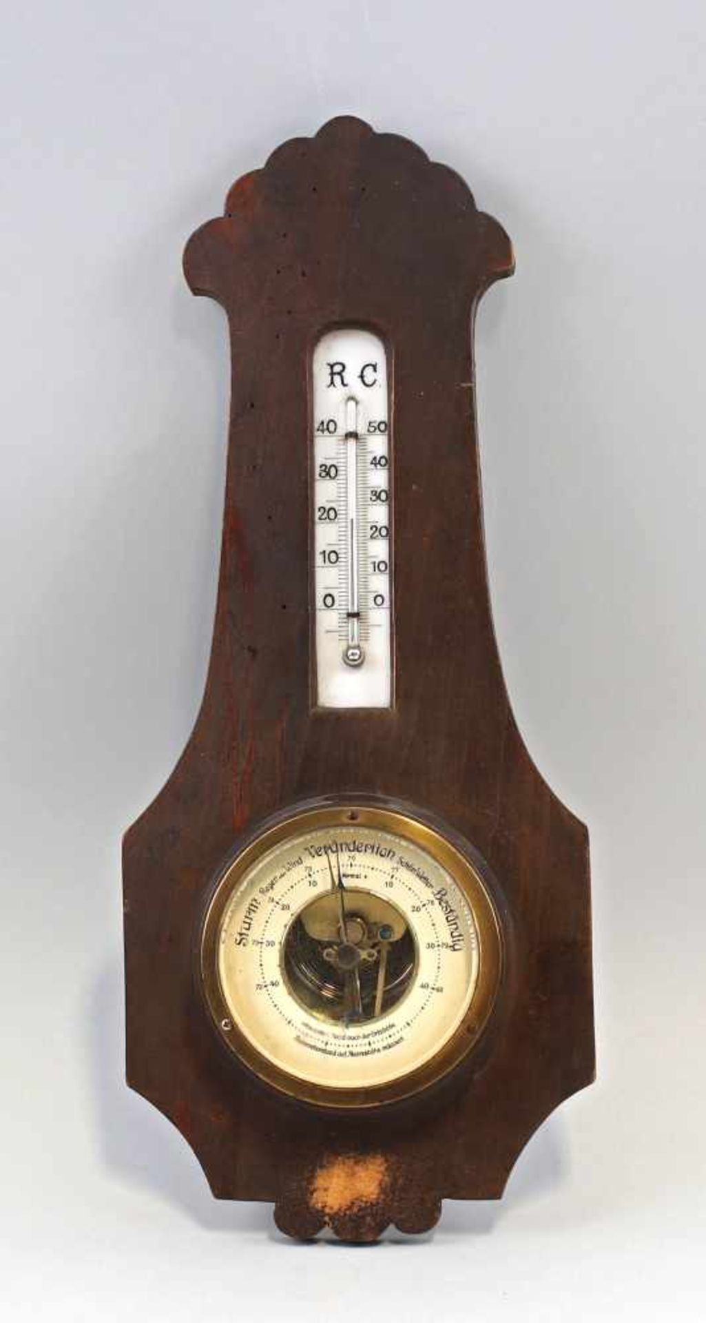 Wand-Barometerum 1900, Holz dunkel gebeizt, facettierte Verglasung, Thermometer mit Doppelanzeige