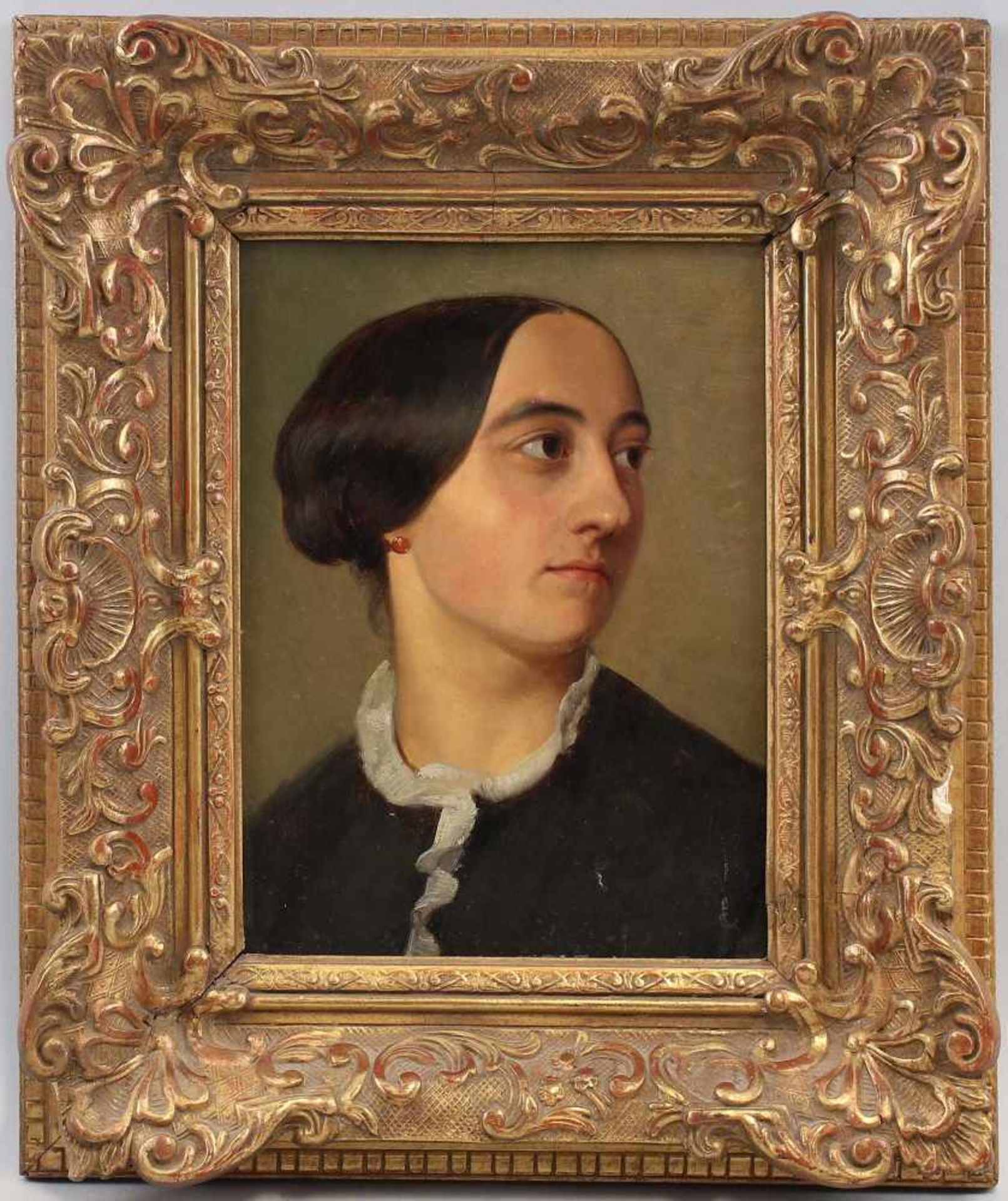 Anonym, Bildnis einer jungen Dameunsigniert, um 1860/70, Öl/Maltafel, Schulterstück im