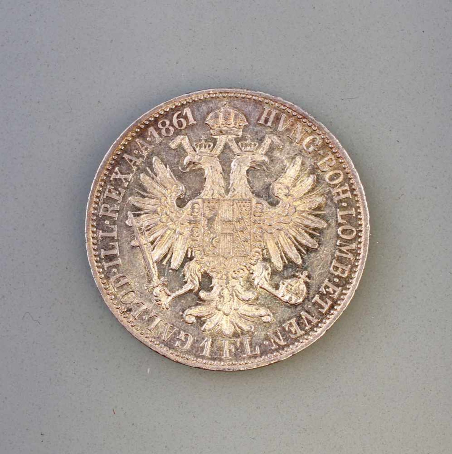 1 Florin 1861 Silber-Münze Franz Joseph I Österreich900er Silber, ca. 12 g, Zustand vz - Image 2 of 2