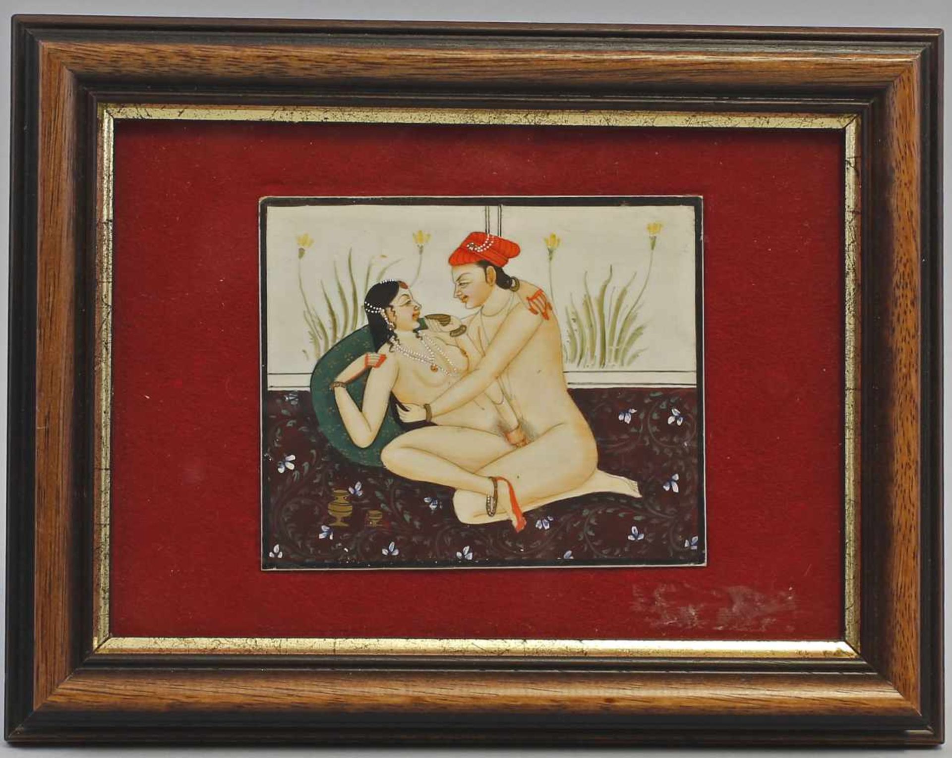 Erotische Miniatur Indienwohl 19. Jh. (?), Miniaturenmalerei im indo-persischen Moghul-Stil,