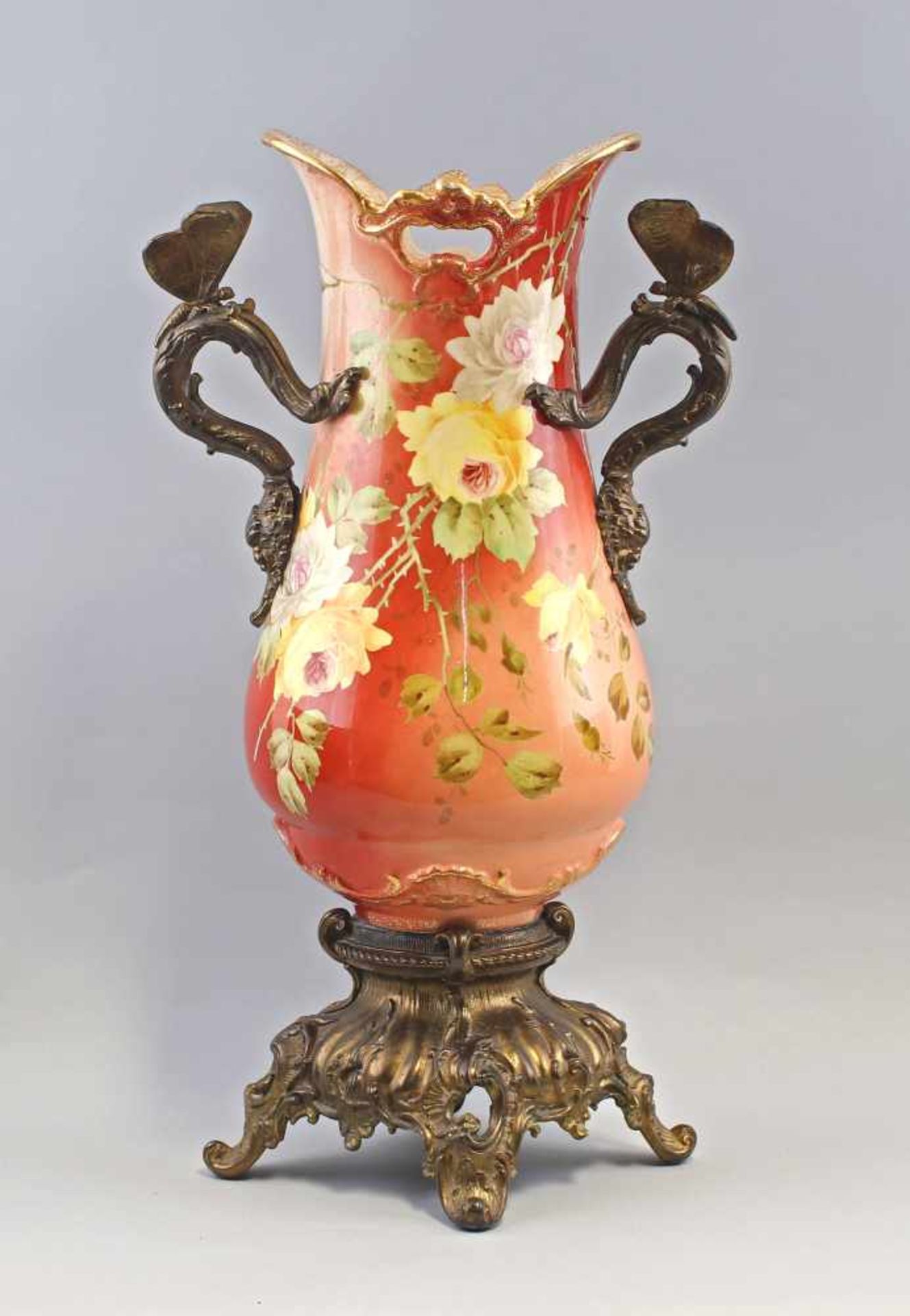 Große Vase mit Metallmontierung Jugendstilungemarkt, Schlesien, um 1900, birnenförmige Vase auf - Image 3 of 5