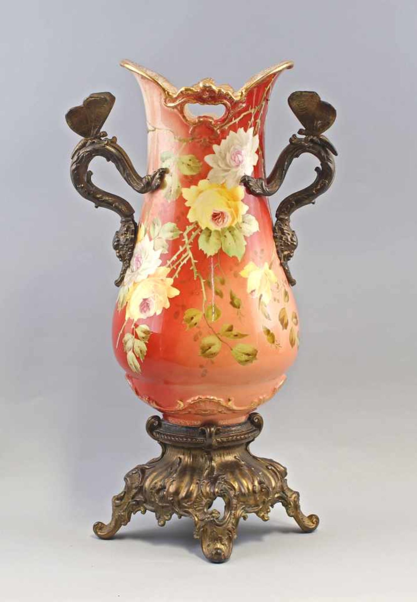 Große Vase mit Metallmontierung Jugendstilungemarkt, Schlesien, um 1900, birnenförmige Vase auf - Bild 3 aus 5