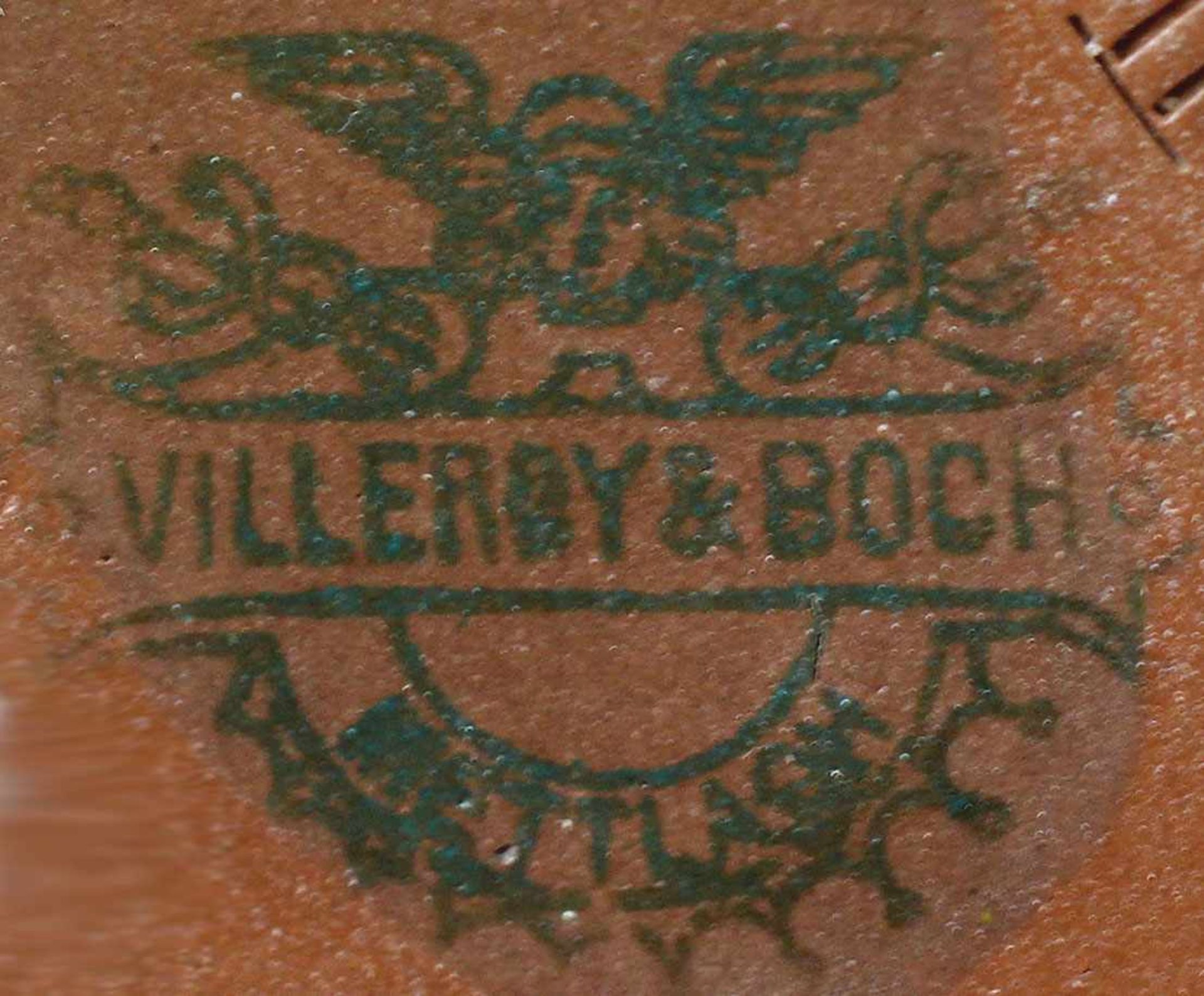 Relief-Kanne Mettlach grüne Merkurmarke Villeroy & Boch Mettlach, 1874-1909, Mod.-Nr. 1028, - Bild 3 aus 3