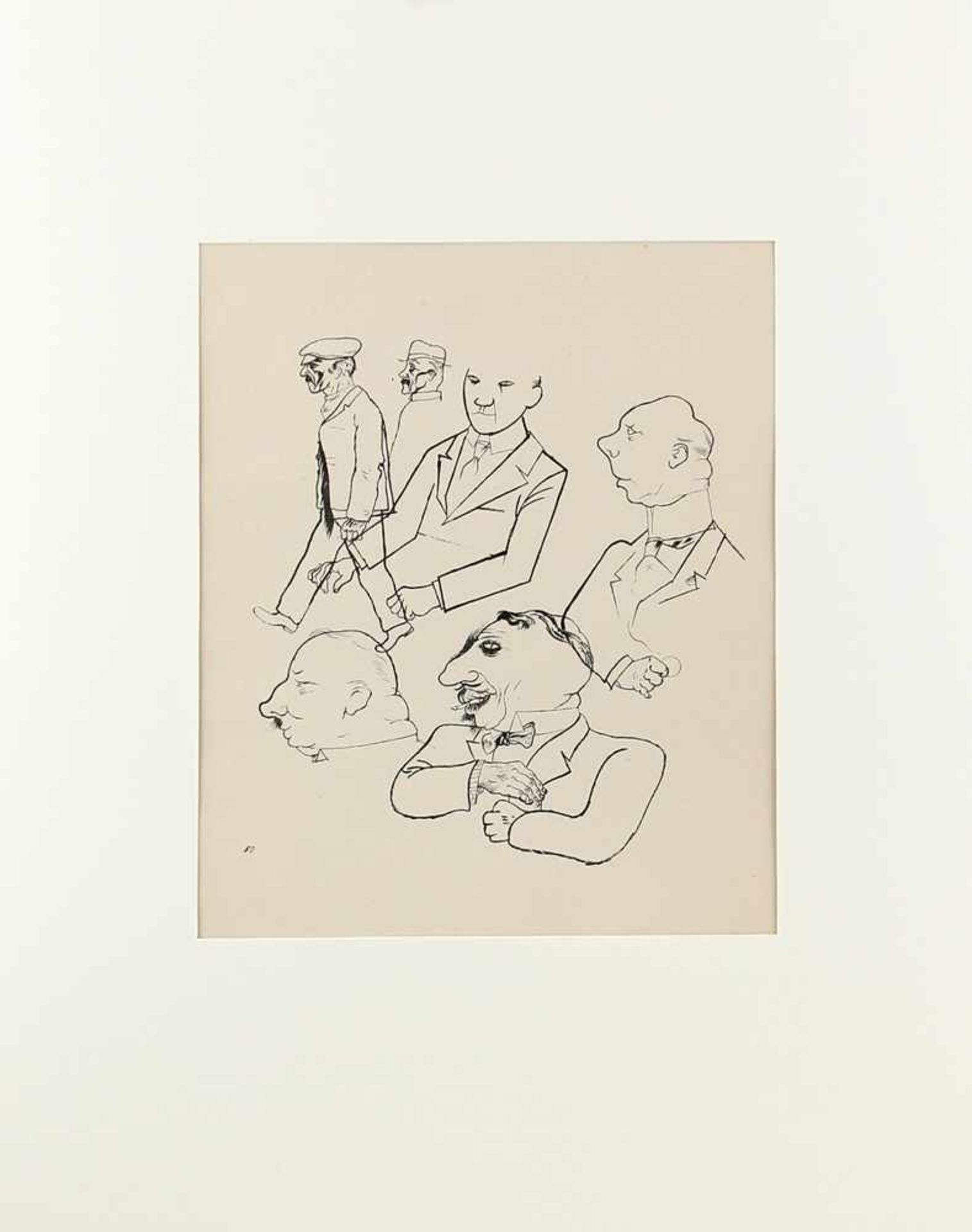 Grosz, George, Köpfeunsign., verso Etikett, George Grosz (1893-1959, dt.-US-amerikanischer Maler und