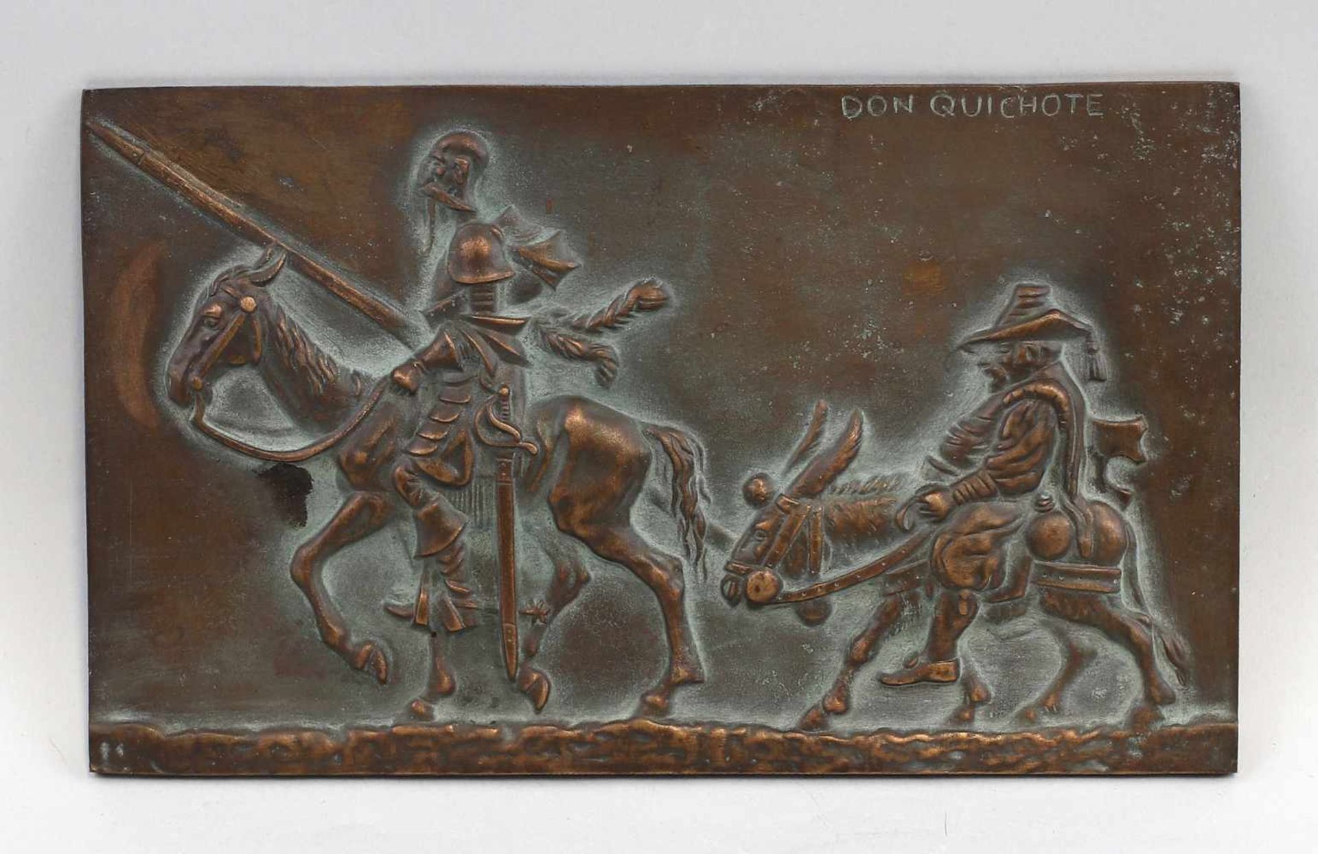 Hübner, Reliefplatte Don QuijoteBronze mit grüner Patina, verso sign. "H. Hübner, Weimar",
