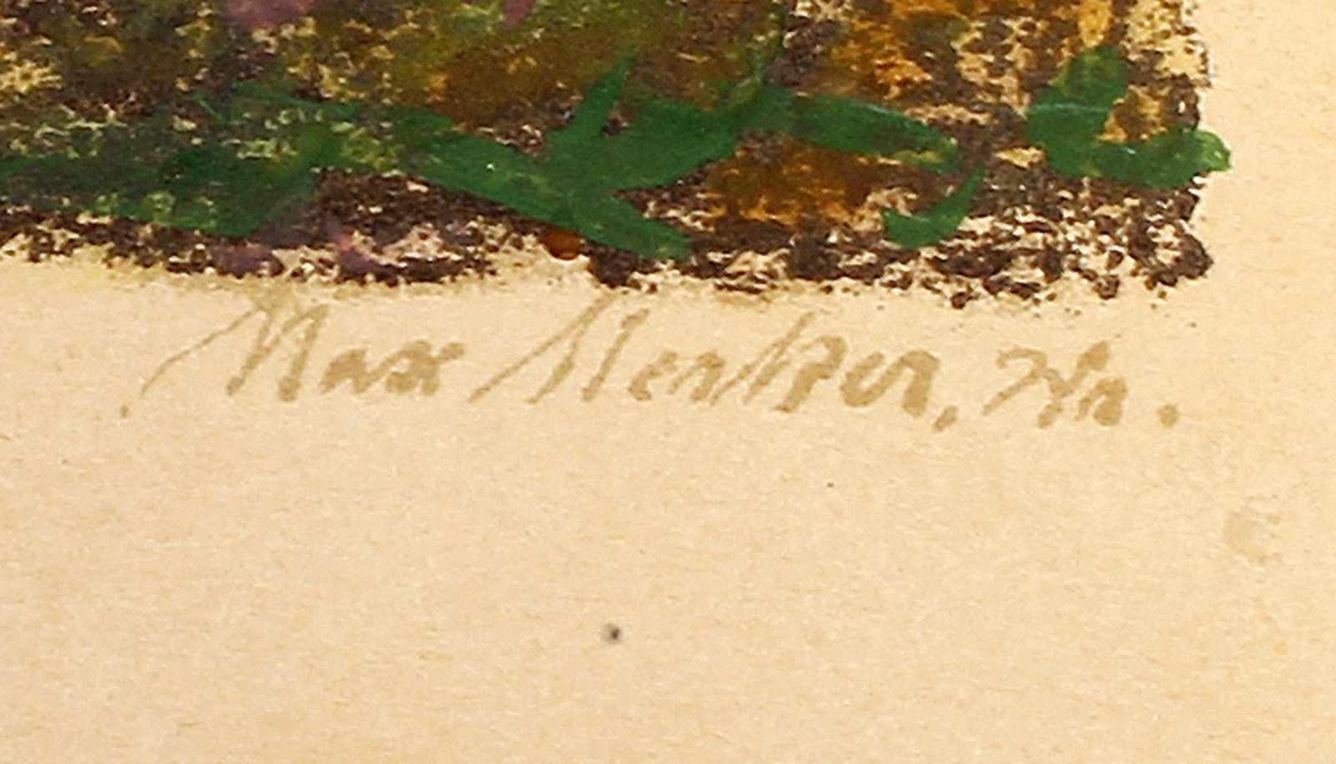 Merker, Thüringer Landschafthandkolorierte Kreidelithographie, re. u. sign. "Max Merker", verz. in - Bild 2 aus 2