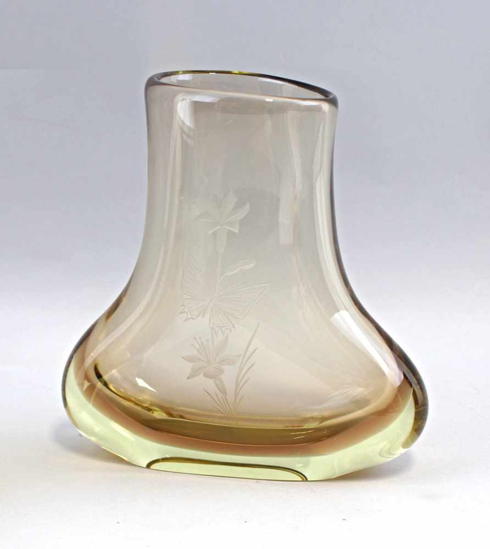 2 Vasen Muranodickes farbloses Glas braun unterfangen, handbeschliffen, plan geschliffener Boden, - Image 2 of 3