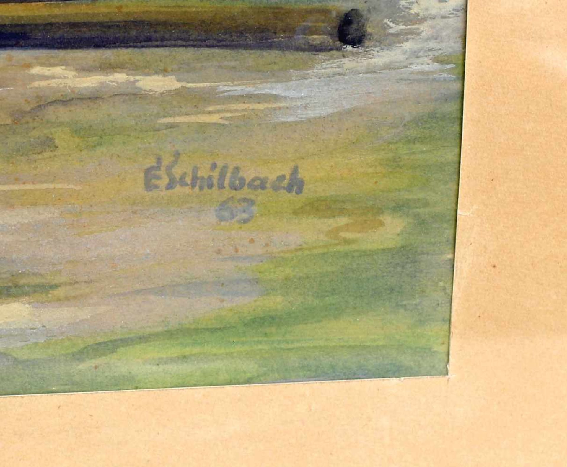 Schilbach, Boote am Strandre. u. sign. "E. Schilbach" u. dat. (1963), Aquarell/Papier, im Licht - Bild 2 aus 3